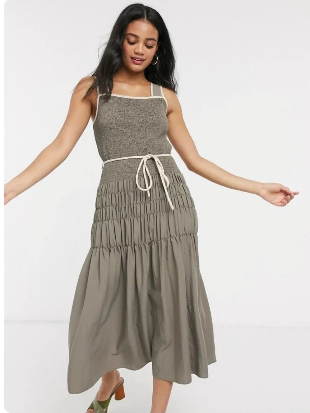 Moon River For Anthropologie Shirred Waist Midi Dress Sz M